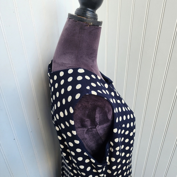 ILE NEW YORK Navy Blue Fit Flare A-Line Dress White Polka Dot Textured Stretc 10 - Picture 8 of 16